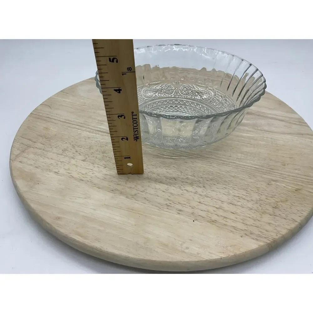 Clear Glass Serving Bowl Round Geometric Pressed Pattern Kitchen Decor‎ Tabletop